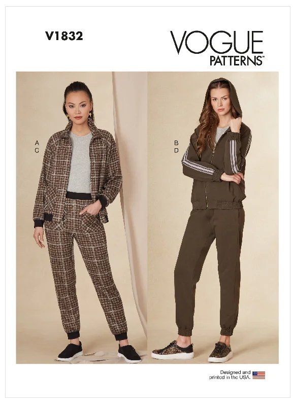 Vogue Pattern V1832  Misses' and Misses' Petite Jacket and Pants Knit Fabric Woven Fabric Fleece Fabric