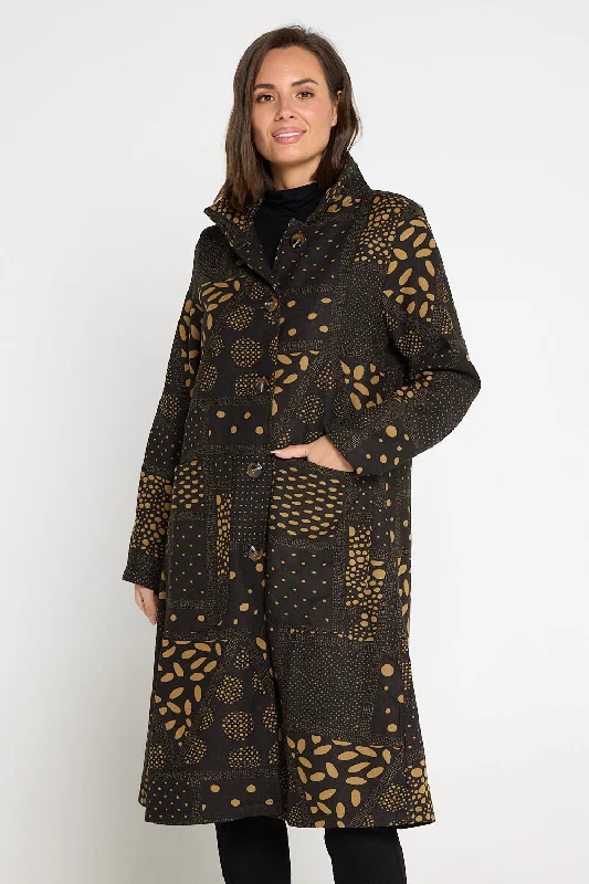 Carlton L/S Fleece Lined Coat - Black/Yellow Ochre Boat Shawl Notched