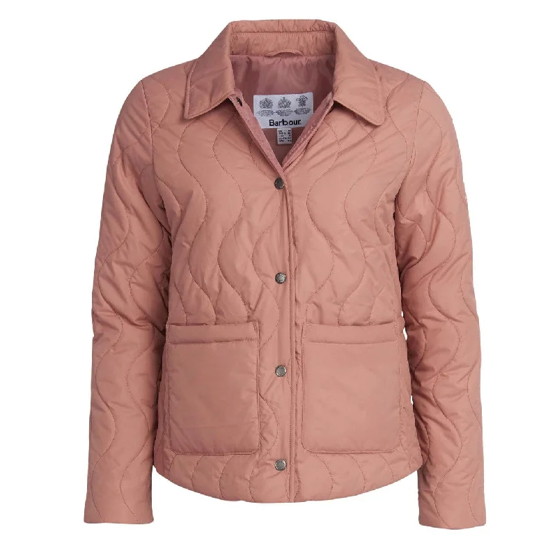 Barbour Womens Barmouth Quilted Jacket Soft Coral Ribbed Jacket Pleated Jacket Ruffled Jacket