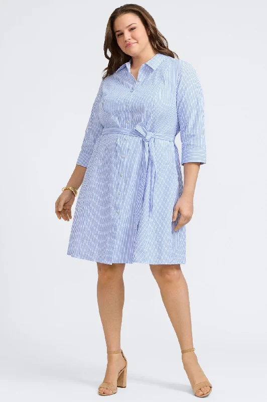 Fiona Plus Seersucker Thin Stripe 3/4 Sleeve Dress