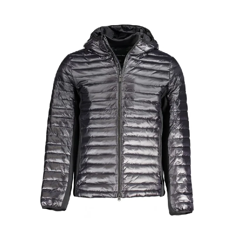 Black Nylon Jacket Welt Pockets Slit Pockets Flap Pockets