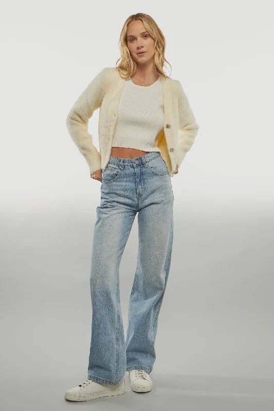 Cream Feathered Heart Cardigan Slim Fit Regular Fit Oversized