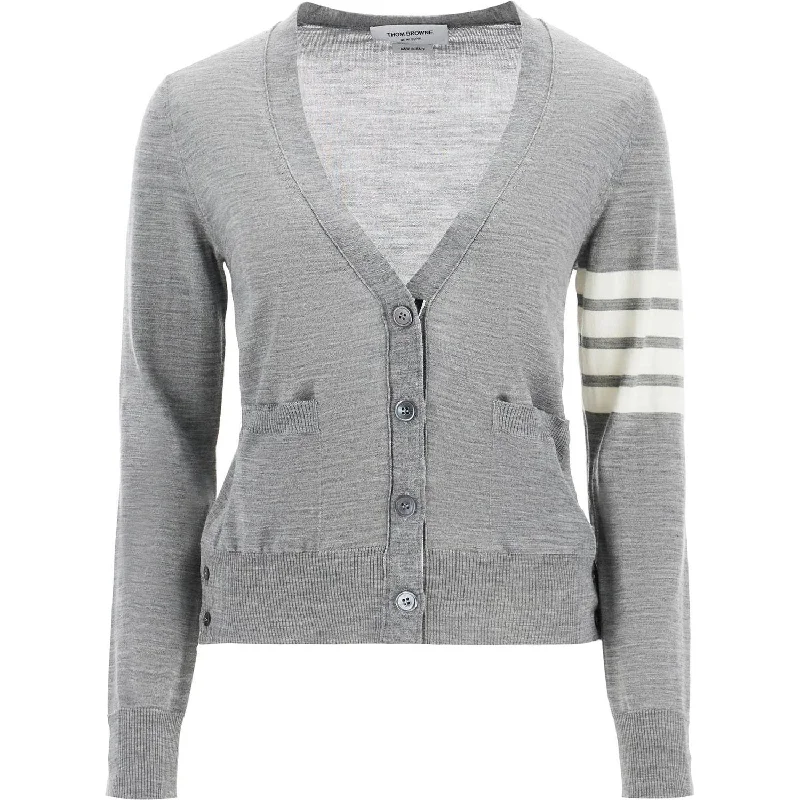 Thom Browne 4-bar merino wool cardigan Mesh Blend Leather Blend Suede Blend