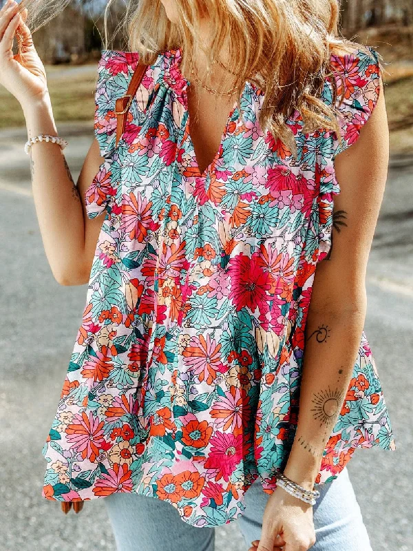 Blooming Rose Red V Neck Tank Top with Drawstring Detail peekaboo tank top