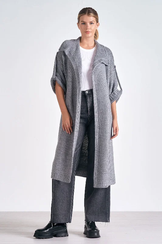 Button Detail Long Sweater Cardigan Mesh Fabric Canvas Fabric Denim Fabric
