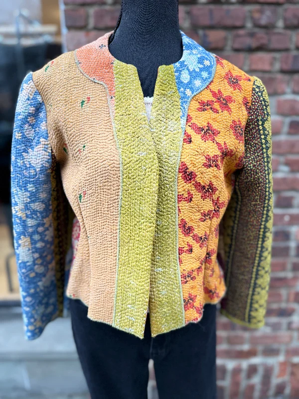 LILY EVE Patchwork Jacket / M Rayon Fabric Velvet Fabric Corduroy Fabric