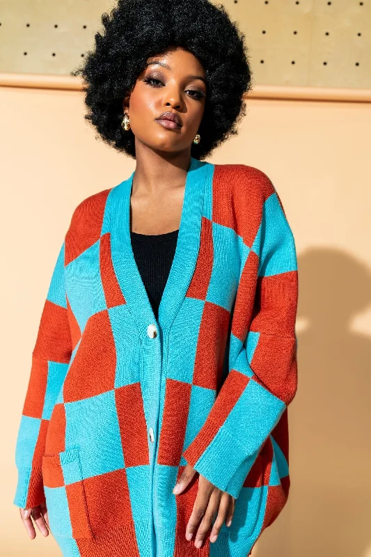 Love You Oversized Checkerboard Cardigan in September Sunset Mesh Fabric Canvas Fabric Denim Fabric Love You Oversized Checkerboard Cardigan in September Sunset Mesh Fabric Canvas Fabric Denim Fabric