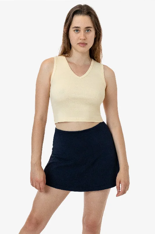 4357 - Baby Rib Sleeveless V-Neck Crop Tank teal tank top