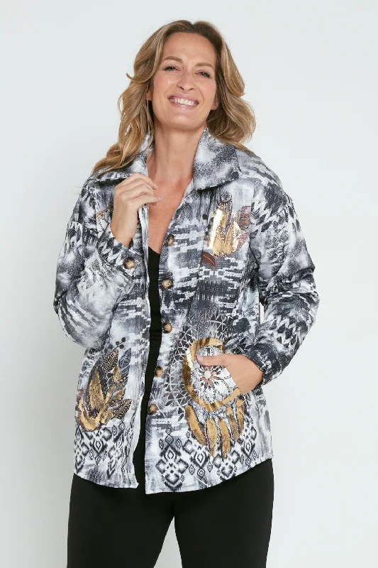 Elaine Quilted Jacket - Nero Gold Dream Catcher Herringbone Jacket Houndstooth Jacket Plaid Jacket