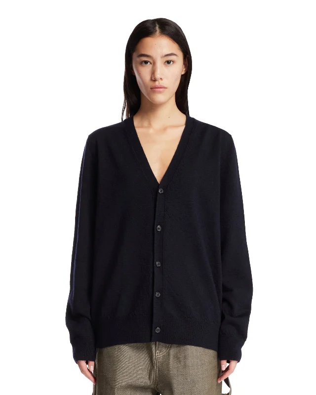 Cardigan In Lana Con Toppe Blu Mesh Fabric Canvas Fabric Denim Fabric