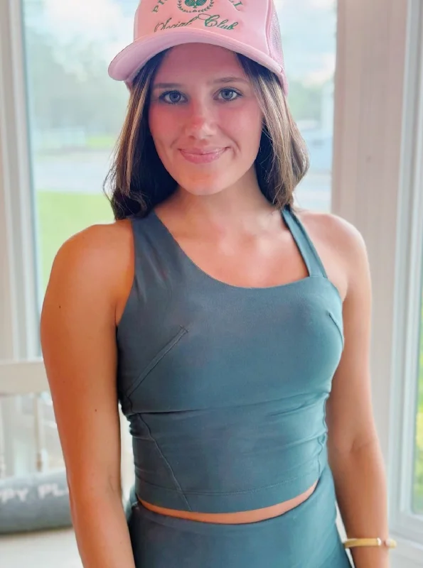 Smoked Spruce Butter Sleeveless Strap Cropped Tank bronze tank top