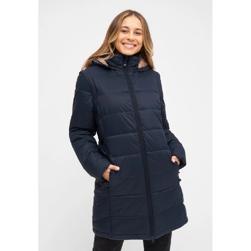 Inez Puffa Coat - Dark Navy Off-the-Shoulder Jacket Double-Breasted Coat Single-Breasted Coat