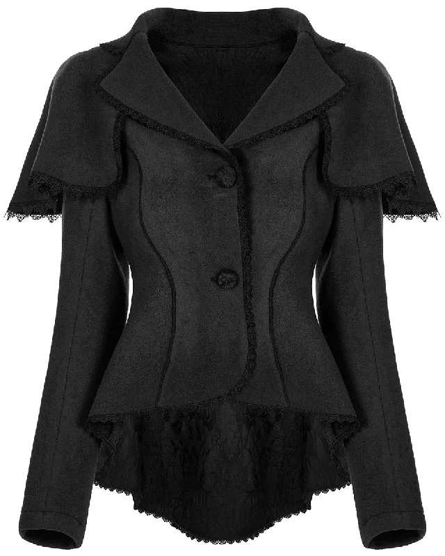 Punk Rave Womens Gothic Lolita Shoulder Cape Jacket - Black Herringbone Jacket Checkered Jacket Solid Jacket Punk Rave Womens Gothic Lolita Shoulder Cape Jacket - Black Herringbone Jacket Checkered Jacket Solid Jacket