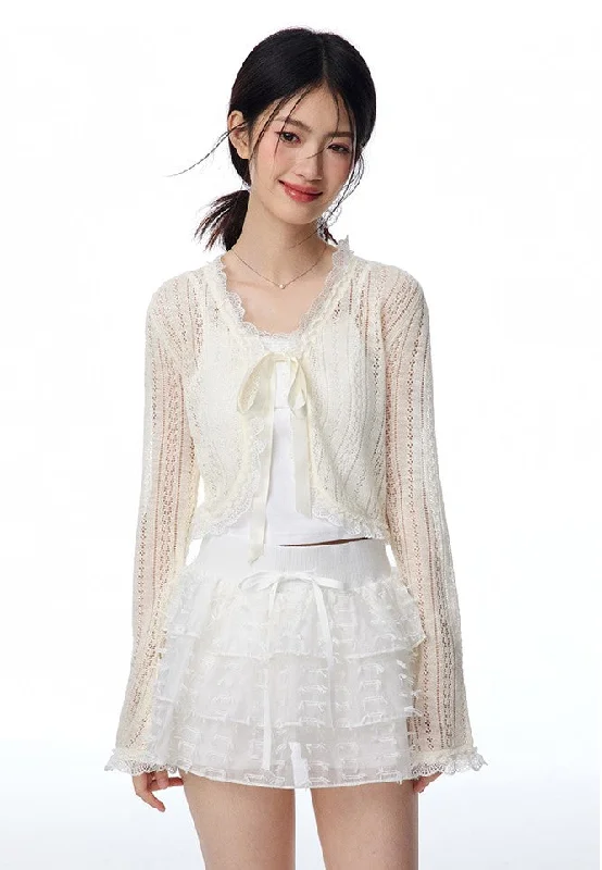 Hollow Light Bow Lace Knitted Cardigan/Camisole/Skirt NTO0102 Stretchy Elastic Breathable Hollow Light Bow Lace Knitted Cardigan/Camisole/Skirt NTO0102 Stretchy Elastic Breathable