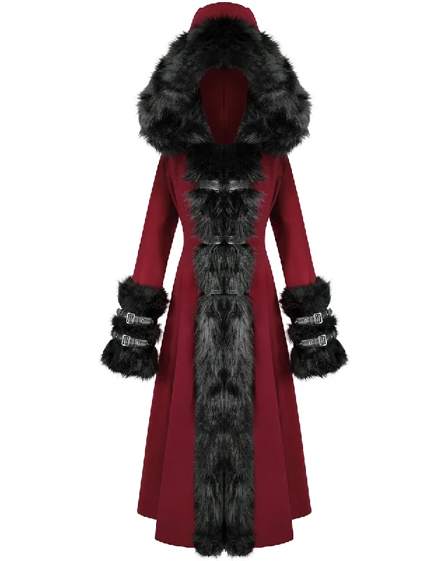 Devil Fashion Whispering Forest Womens Gothic Coat - Red & Black Sequined Lace Ribbed