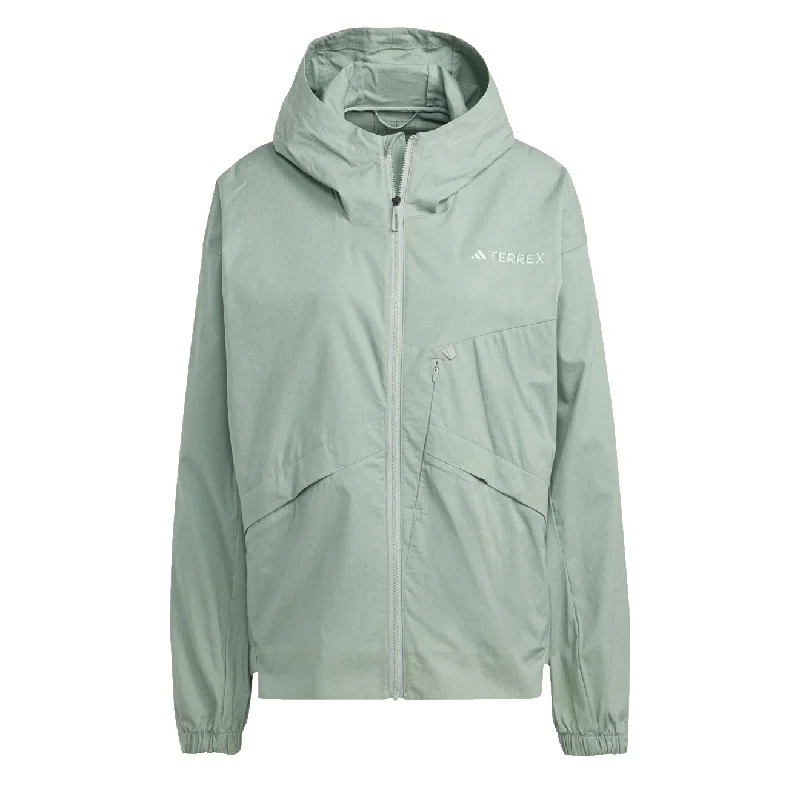 Adidas Terrex Womens Xploric Waterproof Jacket Silver Green Toggled Jacket Drawstring Jacket Belted Jacket