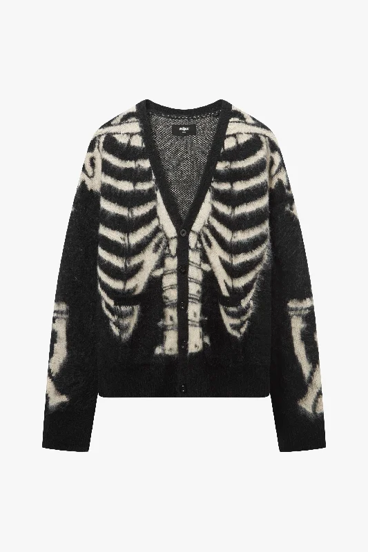 Boxy Skeleton Brush Knit Cardigan Spandex Rayon Corduroy