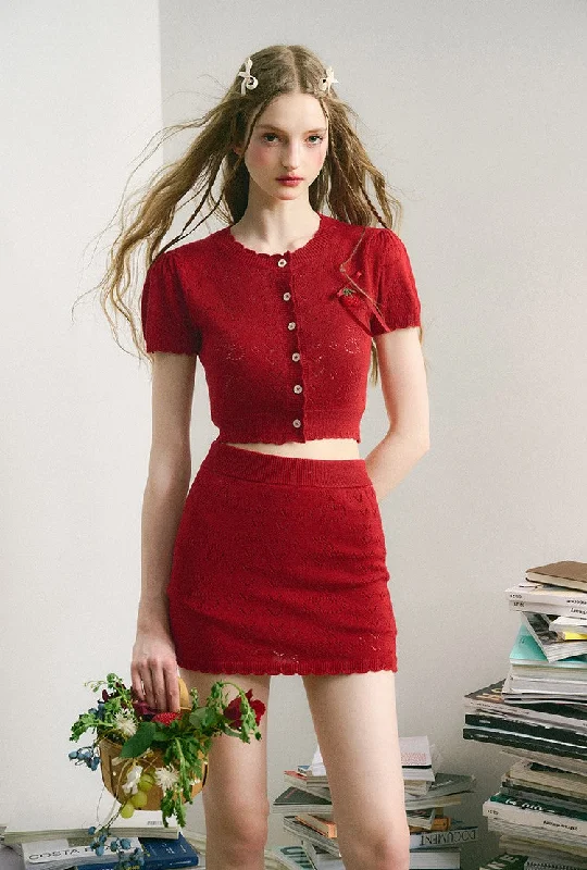 Half Ripe Cherry Cardigan/Knitted Skirt GRO0056 Tailored Straight A-Line