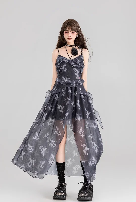 Butterfly Floral Sling Strap Backless Tulle Long Dress/Cardigan KEI0118 Silk Blend Satin Velvet Butterfly Floral Sling Strap Backless Tulle Long Dress/Cardigan KEI0118 Silk Blend Satin Velvet