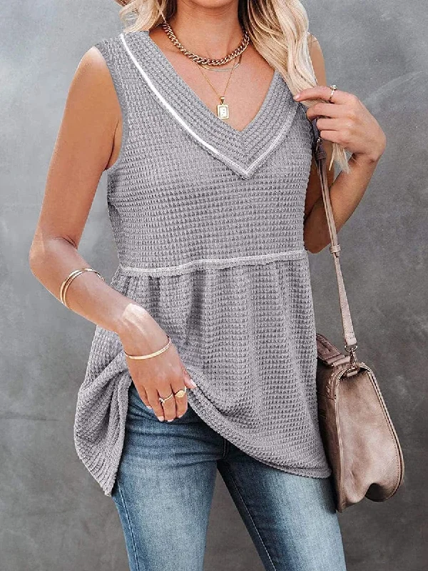 Tops V-Neck Sleeveless Solid Color Waist Tank Top modal blend tank