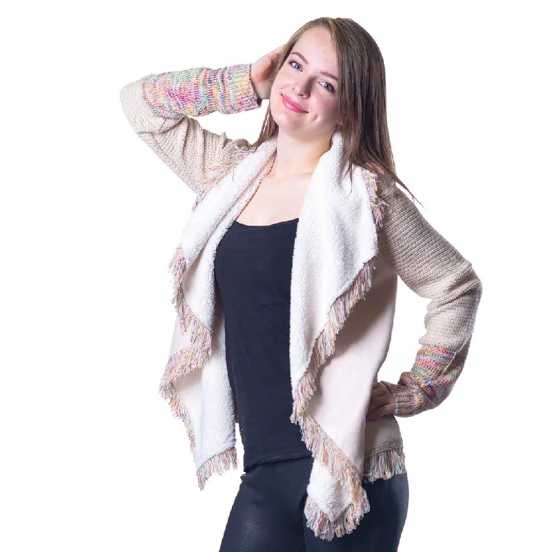 Papa Fashions Women's Fringe Cardigan Elasticated Padded Insulated