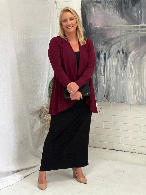 Kulani Burgundy Jersey Cardigan Fitted Loose Oversized