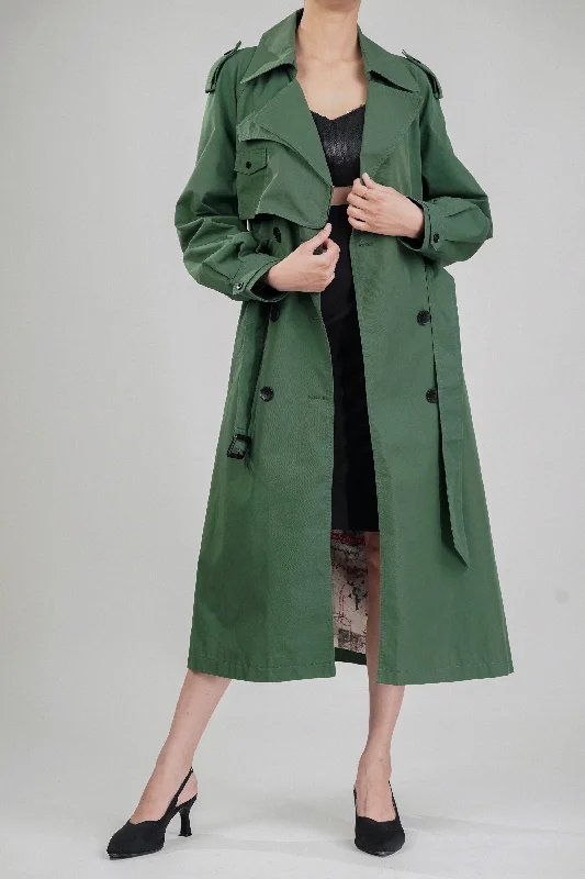 Luxe Ivy Long Trench Coat empire Basque Peplum