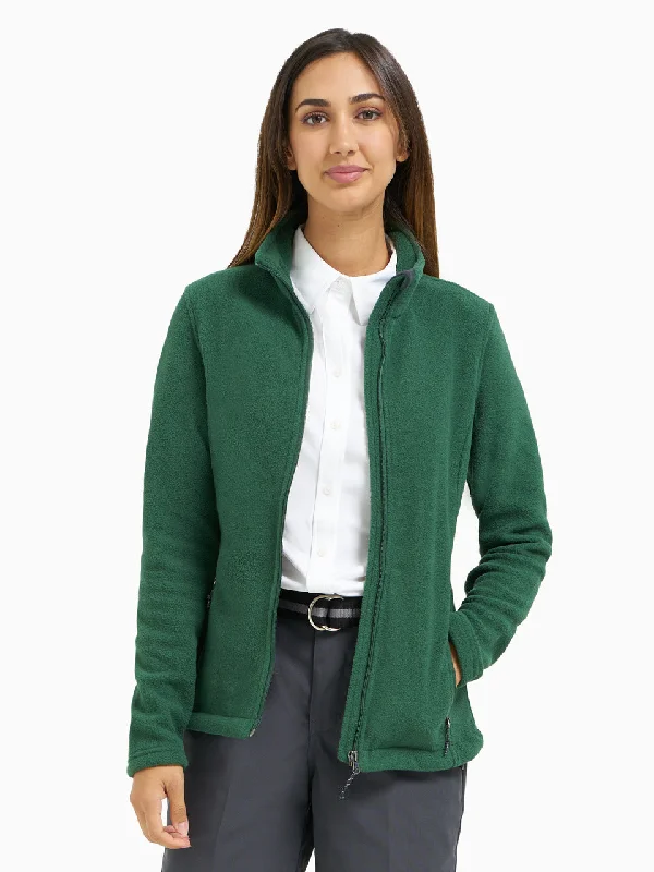 Ladies' Essential Full Zip Fleece Jacket - Forest Green Front Pockets Side Pockets Patch Pockets