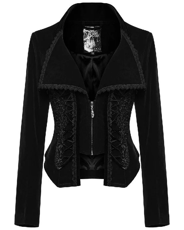 Punk Rave Womens Gothic Velvet & Lace Riding Jacket - Black Oversized Jacket Tailored Jacket Straight Jacket Punk Rave Womens Gothic Velvet & Lace Riding Jacket - Black Oversized Jacket Tailored Jacket Straight Jacket