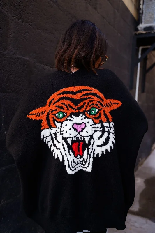 Hear Me Roar Oversized Tiger Cardigan Handmade Hand-knitted Hand-woven