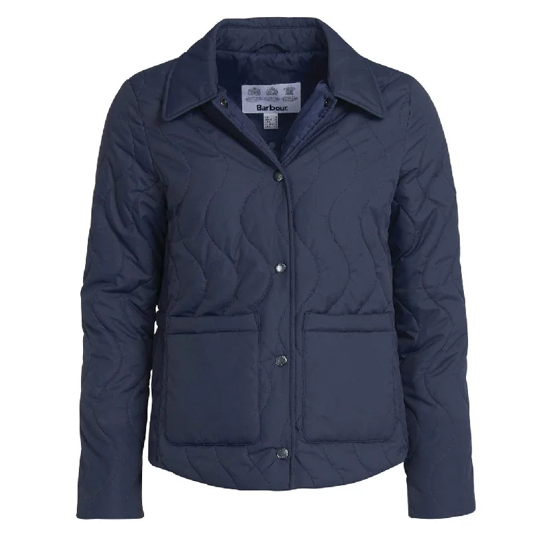 Barbour Womens Barmouth Quilted Jacket Summer Navy Appliqued Jacket Beaded Jacket Sequined Jacket