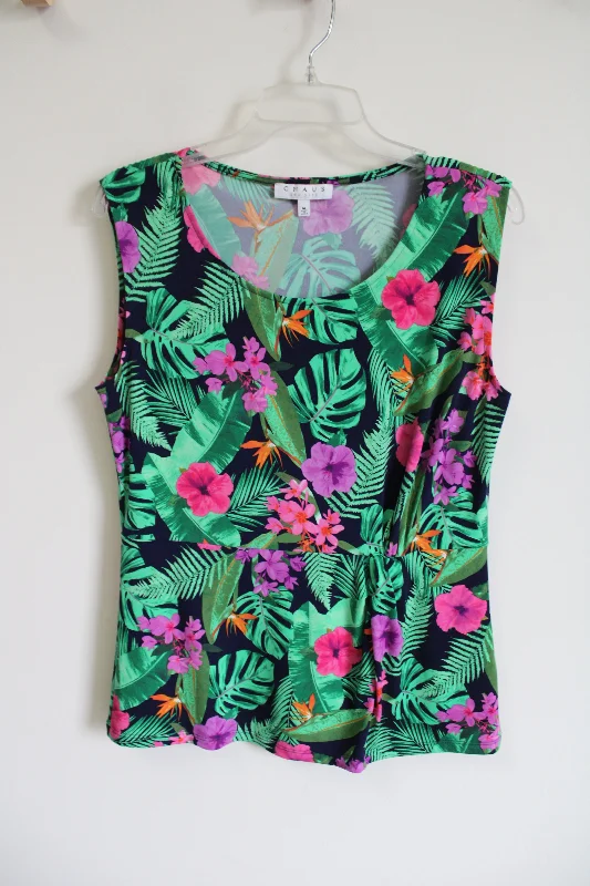 Chaus Tropical Monstera Tank | M sheer tank top