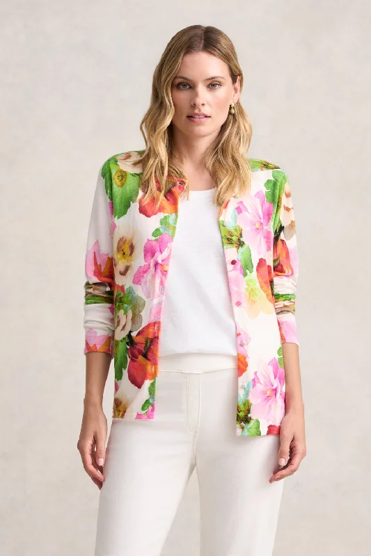 Printed Cotton Cardigan - Multi Floral Plaid Cardigan Polka Dot Checkered