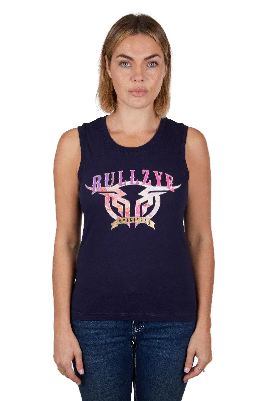 Bullzye Ladies Sunset Tank - Navy - B3S2501339 lime green tank