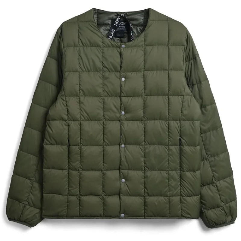 Taion Womens Crew Neck Down Jacket Dark Olive Hooded Jacket Caped Jacket Shawl Collar Jacket