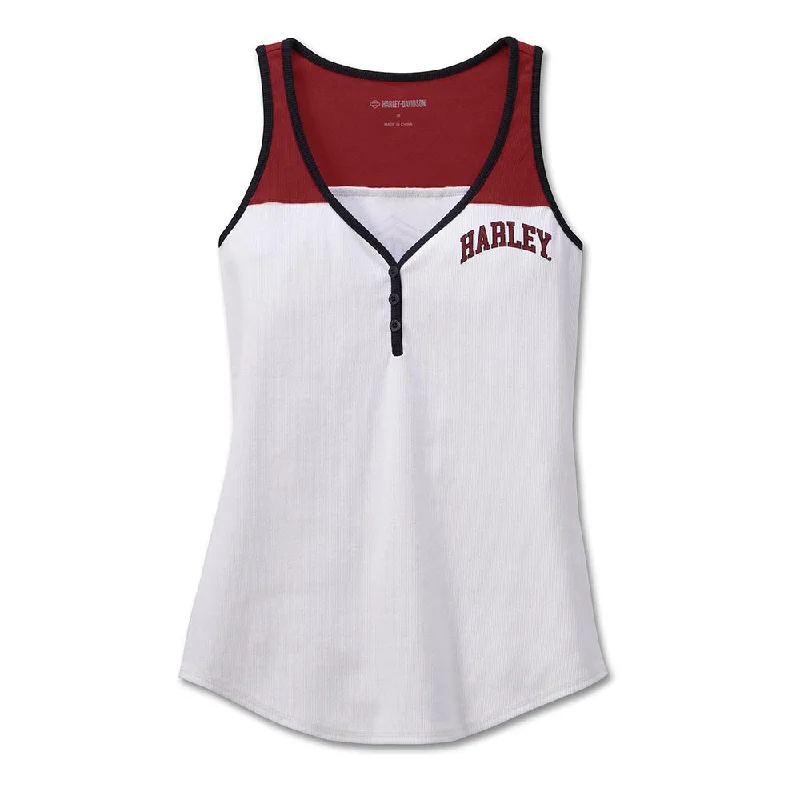 Women's Star Spangled Banner Henley Tank - Bright White crossback tank top