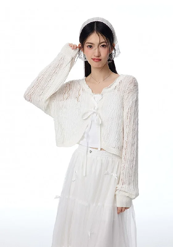 Twist Knitted Bowknot Cardigan NTO0113 Handmade Hand-knitted Hand-woven
