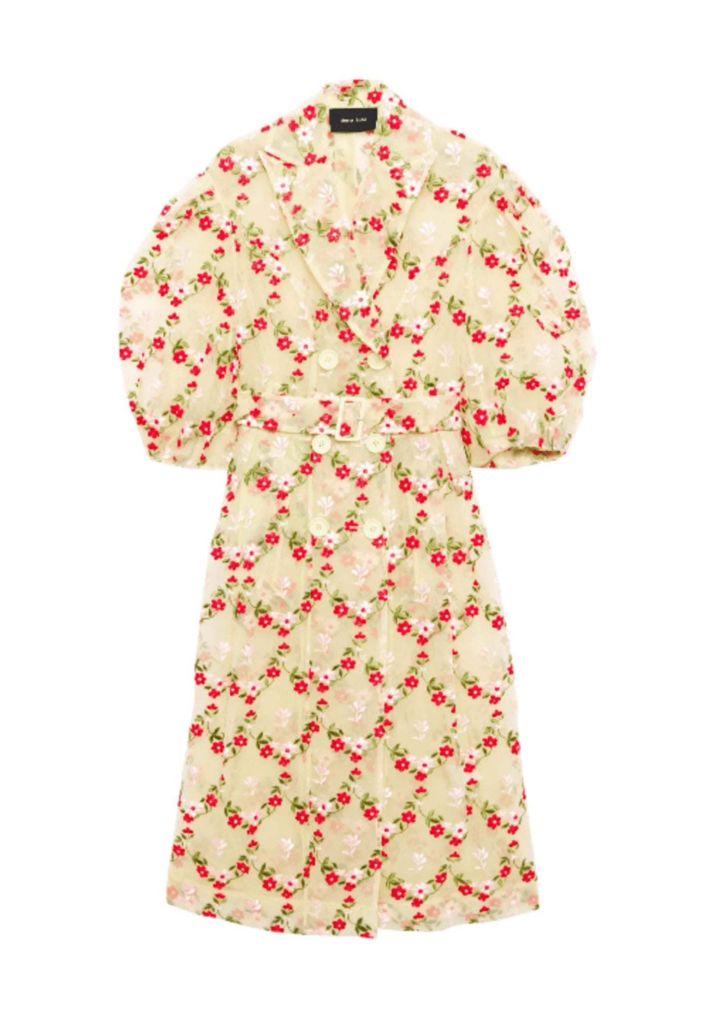PASTEL YELLOW EMBROIDERED TULLE TRENCH COAT Parka Anorak Hoodie