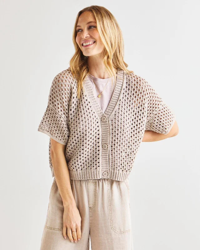 Nova Pointelle Short Sleeve Cardigan Terry Blend Velvet Blend Canvas Blend