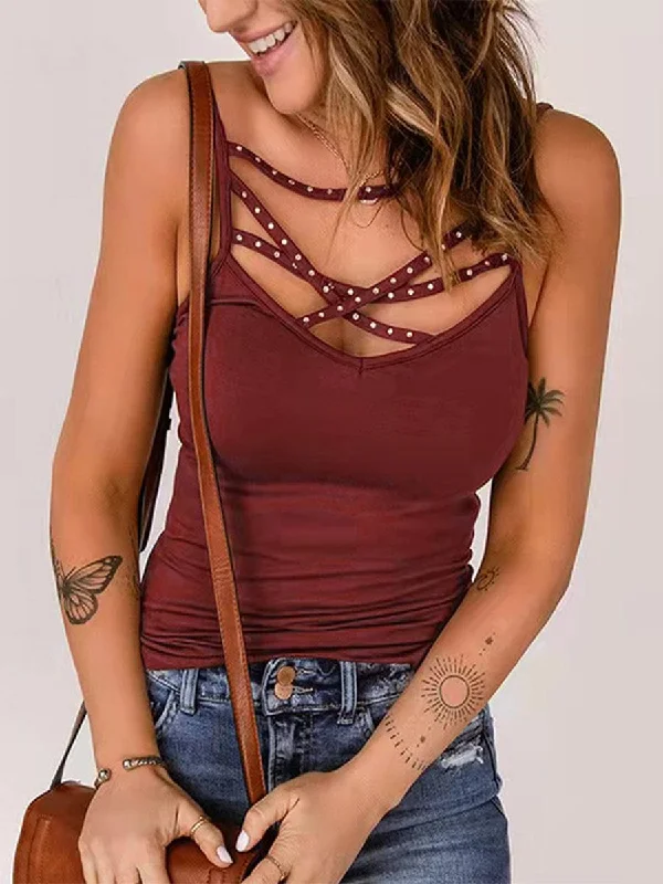 Hot Diamond Solid Color Tank Top in Casual Fashion for Women peach tank top