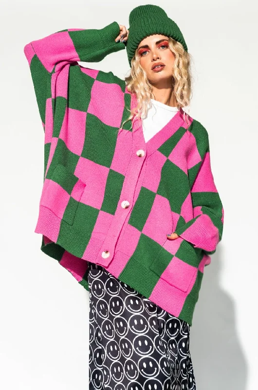 Love You Oversized Checkerboard Cardigan in Watermelon *RESTOCKING SOON* Seamless Knitted Crochet Love You Oversized Checkerboard Cardigan in Watermelon *RESTOCKING SOON* Seamless Knitted Crochet