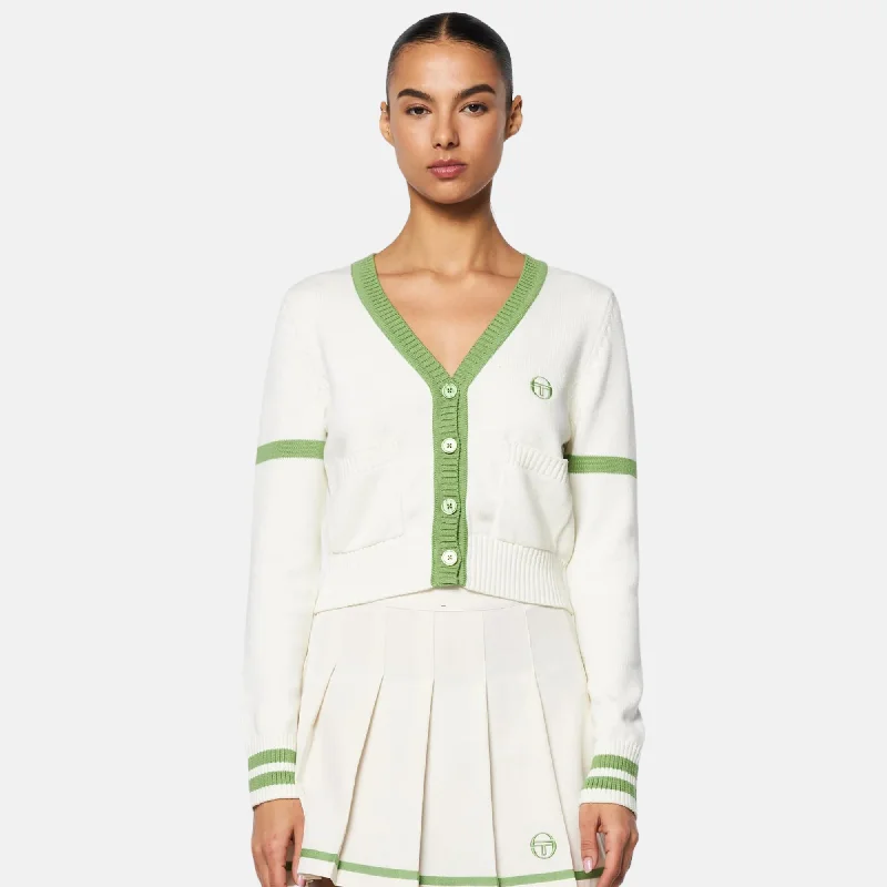 Sergio Tacchini Women's Lucia Knit Gardenia Cardigan Real Fur Shearling Chenille