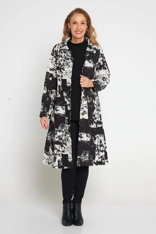Carlton L/S Fleece Lined Coat - Black/White Patch Zip Front Button Front Snap Front