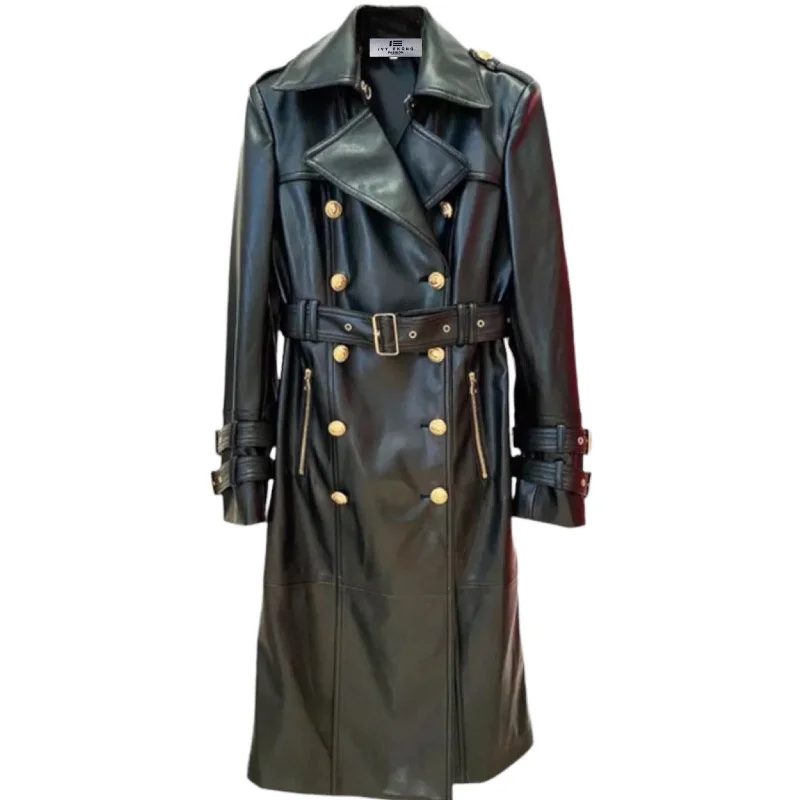 TIFFANY Black Vegan Leather Coat Chenille Brocade Lace