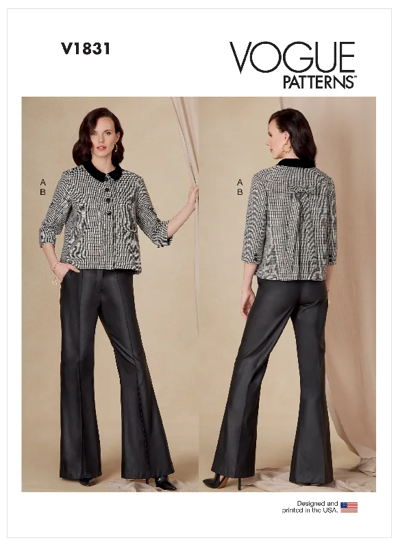 Vogue Pattern V1831  Misses' and Misses' Petite Jacket and Pants Zippered Front Buttoned Front Snap Front