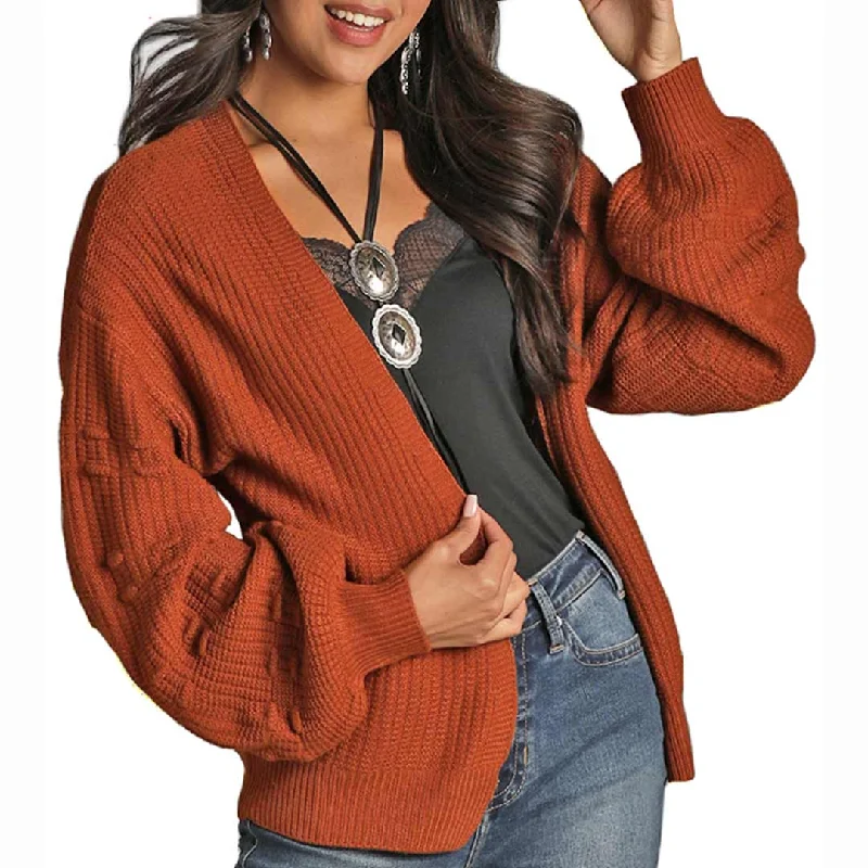 Rock & Roll Cowgirl Women's Puff Sleeve Cardigan Plaid Cardigan Polka Dot Checkered