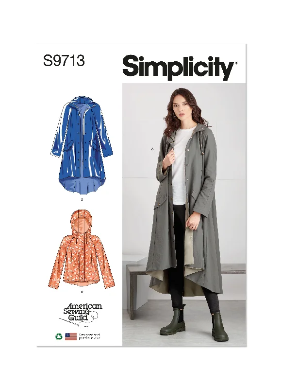 Simplicity Pattern S9713 Misses Jacket/Coat Stand-Up Collar Roll-Neck Collar Turtle Neck