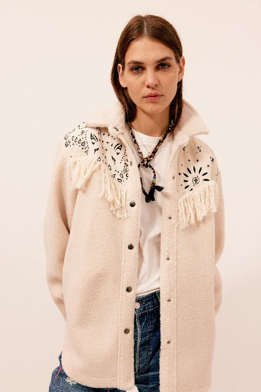Mason Shirt Jacket Cream Boat Neck Shawl Collar Notched Collar