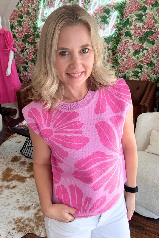 Pink Floral Knit Tank athletic tank top