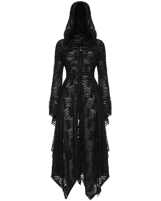 Punk Rave Decayed Ruins Shredded Apocalyptic Witch Hooded Cloak Jacket Zippered Front Buttoned Front Snap Front Punk Rave Decayed Ruins Shredded Apocalyptic Witch Hooded Cloak Jacket Zippered Front Buttoned Front Snap Front